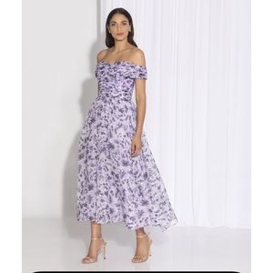Shoshanna Purple Floral Off-Shoulder Dress
